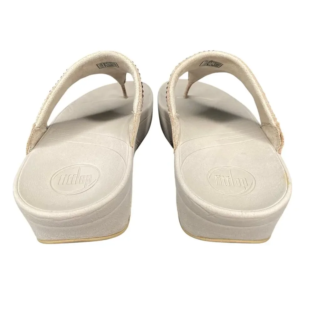 Fitflop Sandals Women Sz xx Brown Latte Rhinestone Slip-On Wedge Slides